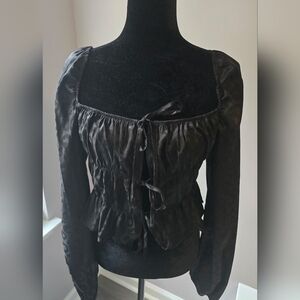 Fashion Nova Black Satin Blouse